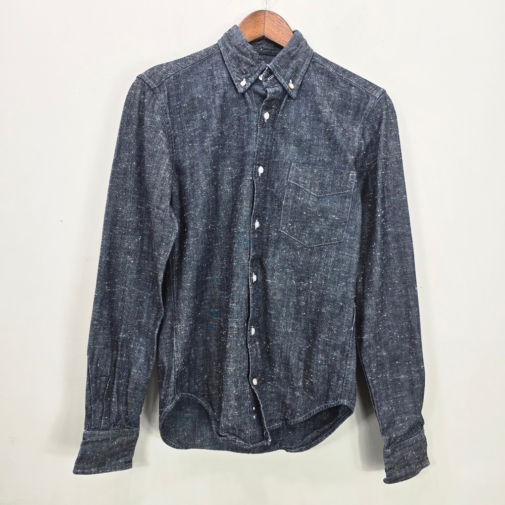 Gustin Button Down Shirt XS Slim Chambray Denim Selvedge Workshirt Dark Indigo
